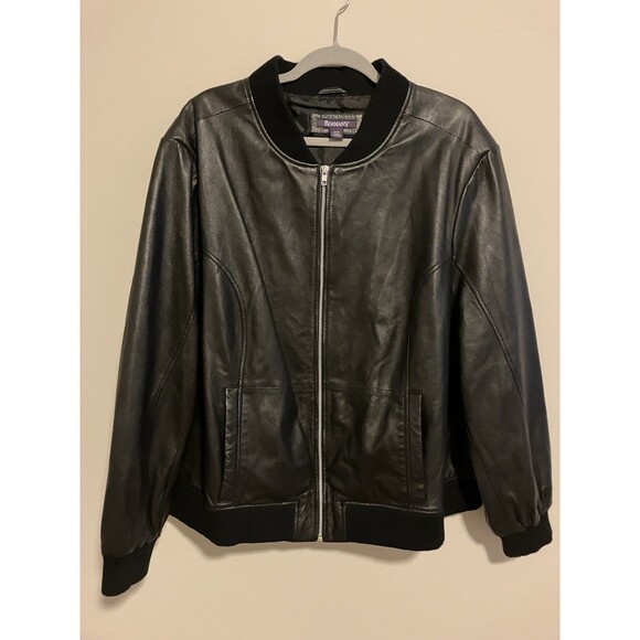 Roaman's Black Leather Bomber Jacket Full Zip Pocket Lined Size 28W - Picture 3 of 7